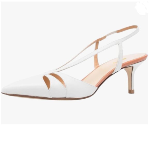 Wansseny White Pointed Toe Slingback Sandals Kitten Heel Slip On Ladies Shoes - Picture 1 of 8